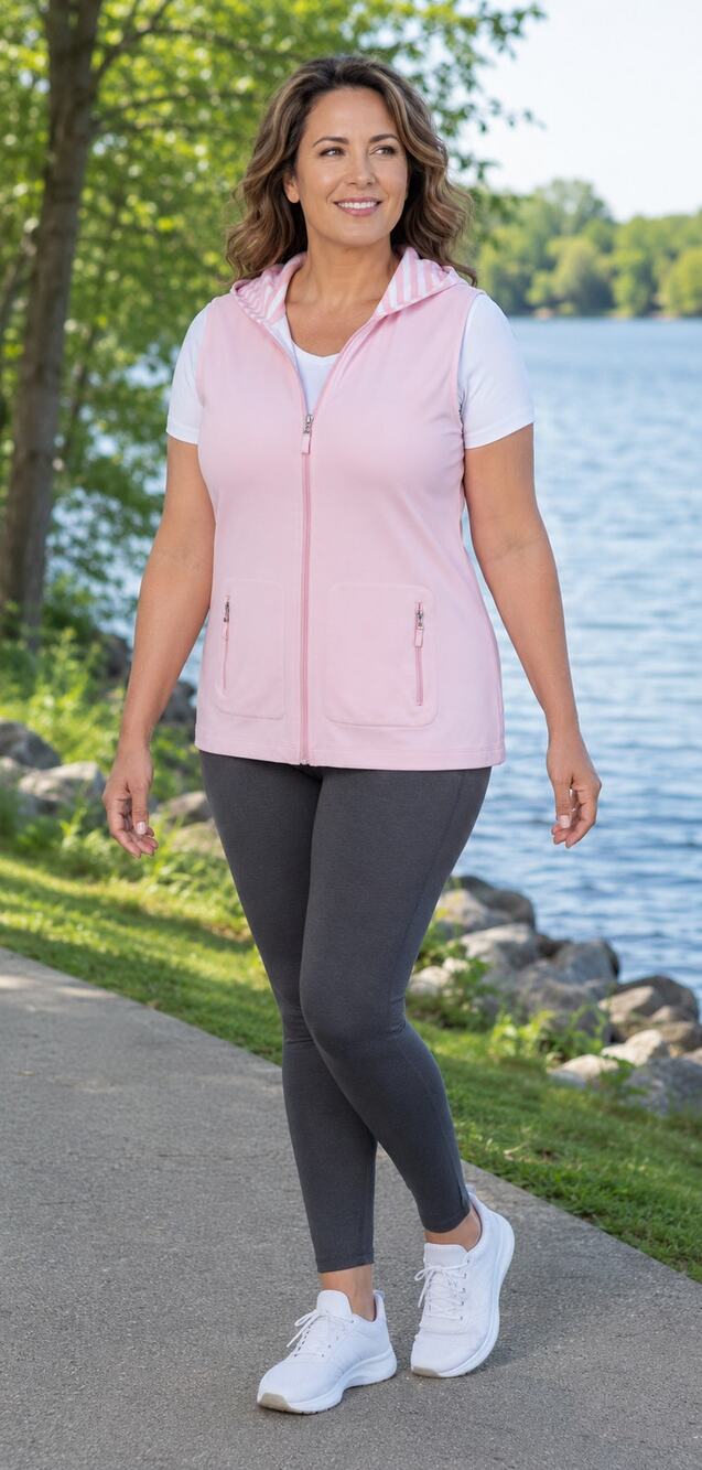 Park Ave Fashions Pink Sleeveless Zip Hoodie Vest Women’s XL Athleisure